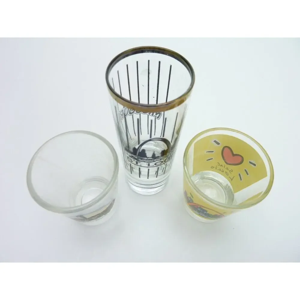 Vintage St Louis Missouri Souvenir Shot Glass Set 3 Gold Accent Retro Barwar